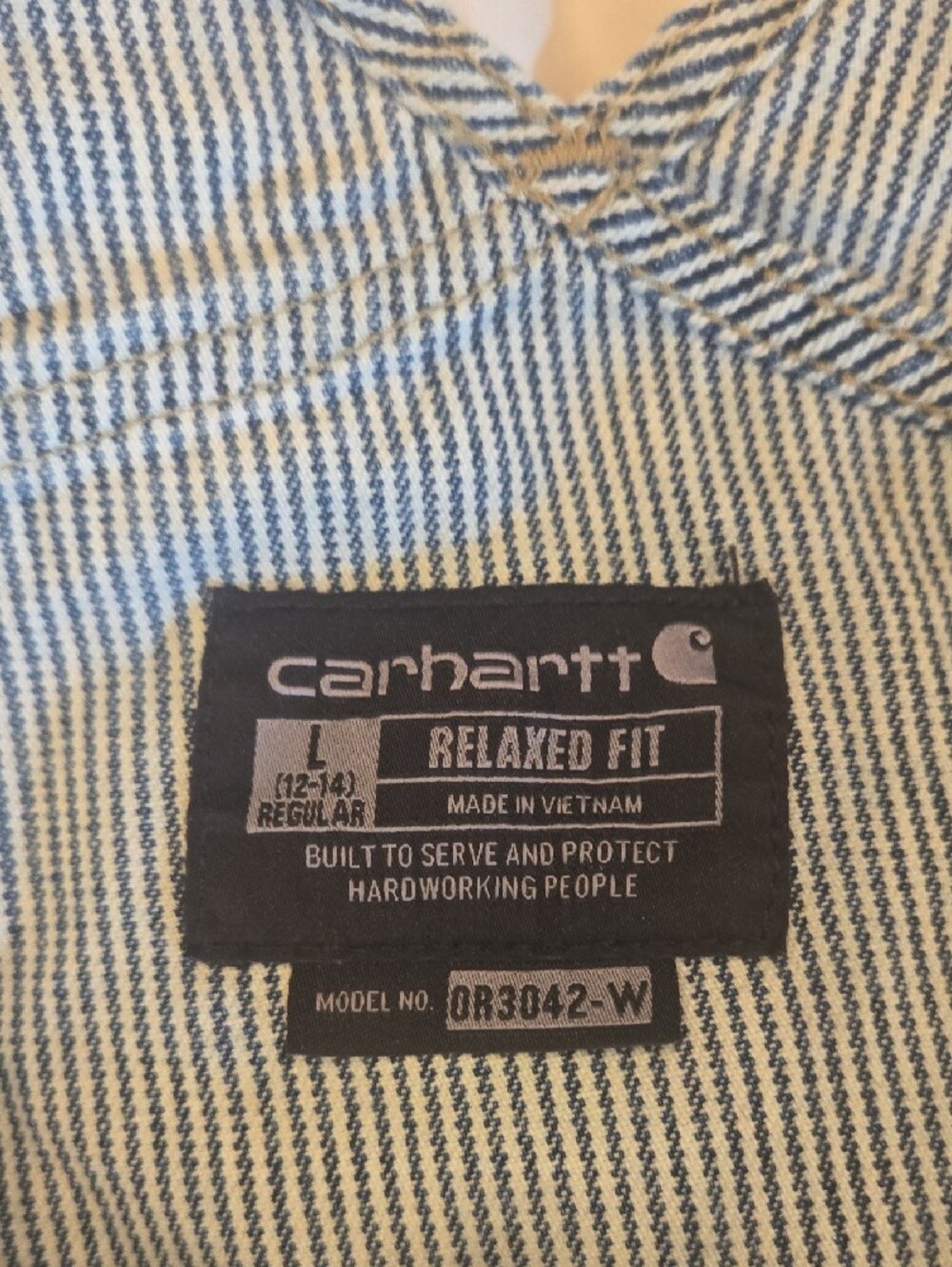 Carhartt Women’s Blue-Gray Pinstripe Overalls - Picture 3 of 4